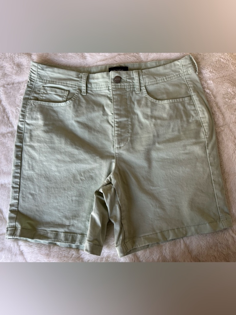 NYDJ Soft Green Denim Shorts with Branded Button